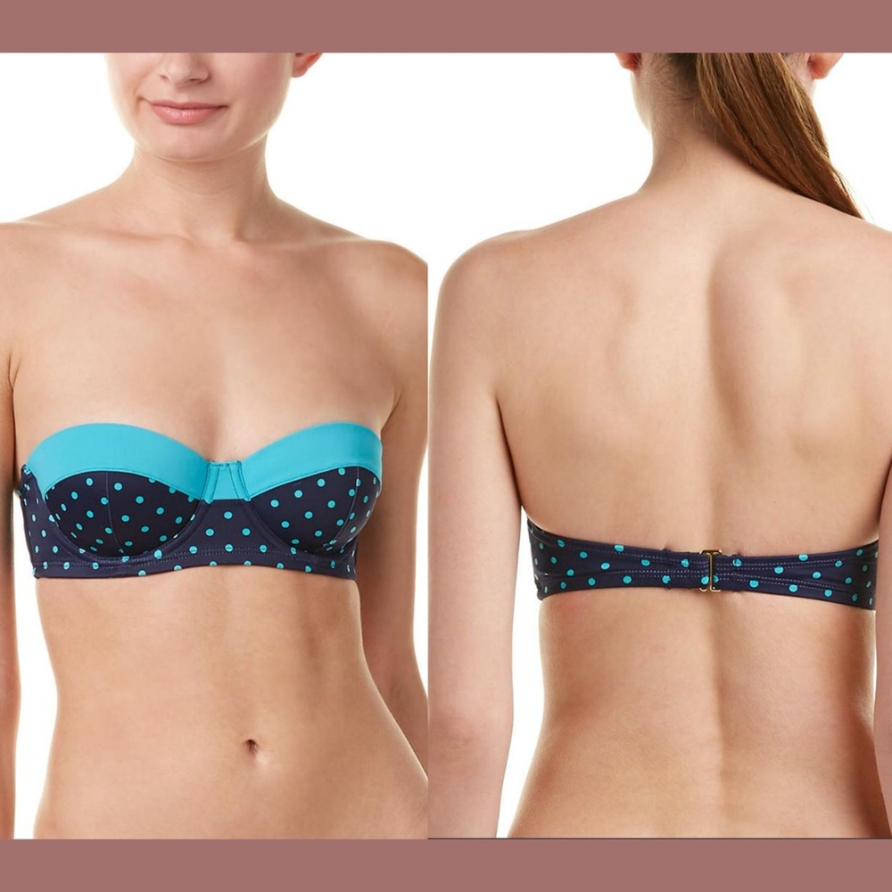NWT Spanx Splash Polka Dot Retro Balconette Bikini Top in‎ Blue [SZ 10 ]